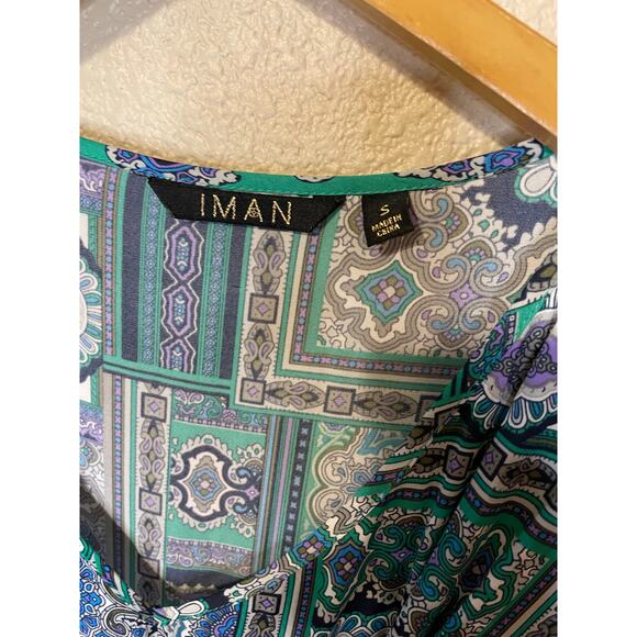 IMAN Mid Century Modern Boho Blue Purple & Black Glam Maxi Swim Coverup Small - Picture 5 of 9